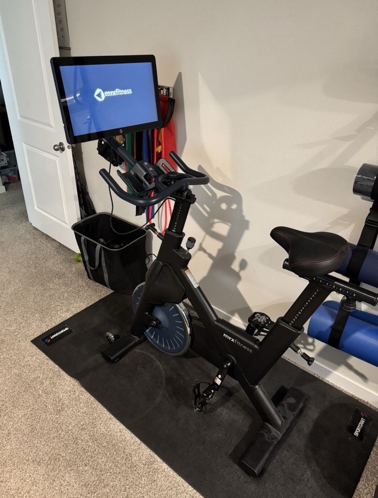 myxfitness Upright Exercise Bike Touchscreen Adjustable Seat Magnetic Black