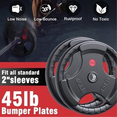 Weight Plates 2&Prime; Rubber Coated Olympic Bumper Grip Strength Training 45lbs Pair