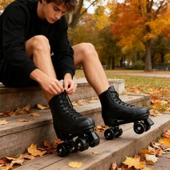 Womens Roller Skates Light Up Wheels, Artificial Leather Adjustable Double Ro…