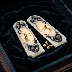 1911 Grips Full Size Ivory Pearl Gold Rampant Colt Horse Medallion Government