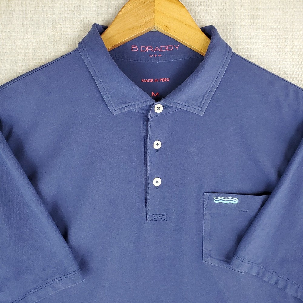 B DRADDY Size Medium Mens Polo Shirt Pocketed Blue Pima Cotton/Spandex Golf