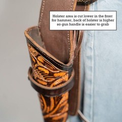 Western Leather Holster Gun Belt 44 / 45 Brown Hand Made Cowboy Revolver Pistol