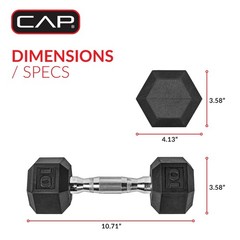 CAP Barbell, 10lb Coated Rubber Hex Dumbbell, Pair (No-Roll Design, Ergonomic St