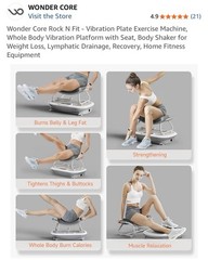 Wonder Core Rock N Fit 4D-Vibration Plate, LCD, Remote, Chair, 330 lb, Gray