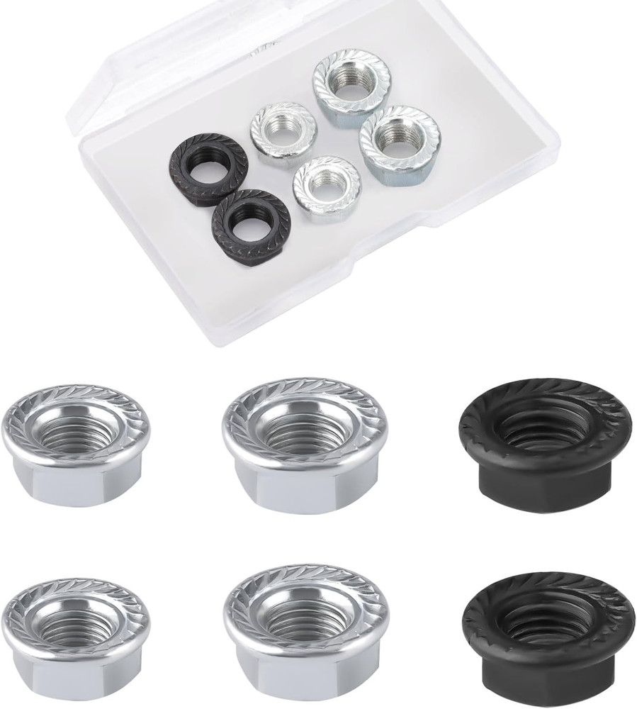 6Pcs Bike Wheel Axle Nut, M8 M9.5 M10 Bicycle Hub Flanged Axle Nut