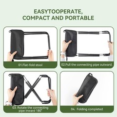 Portable folding stool with dual storage pockets and side pockets Compact adu…
