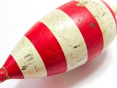 Unknown 9&Prime; Vintage All-Wood Fishing Bobber Float, Red White Stripes, Yellow