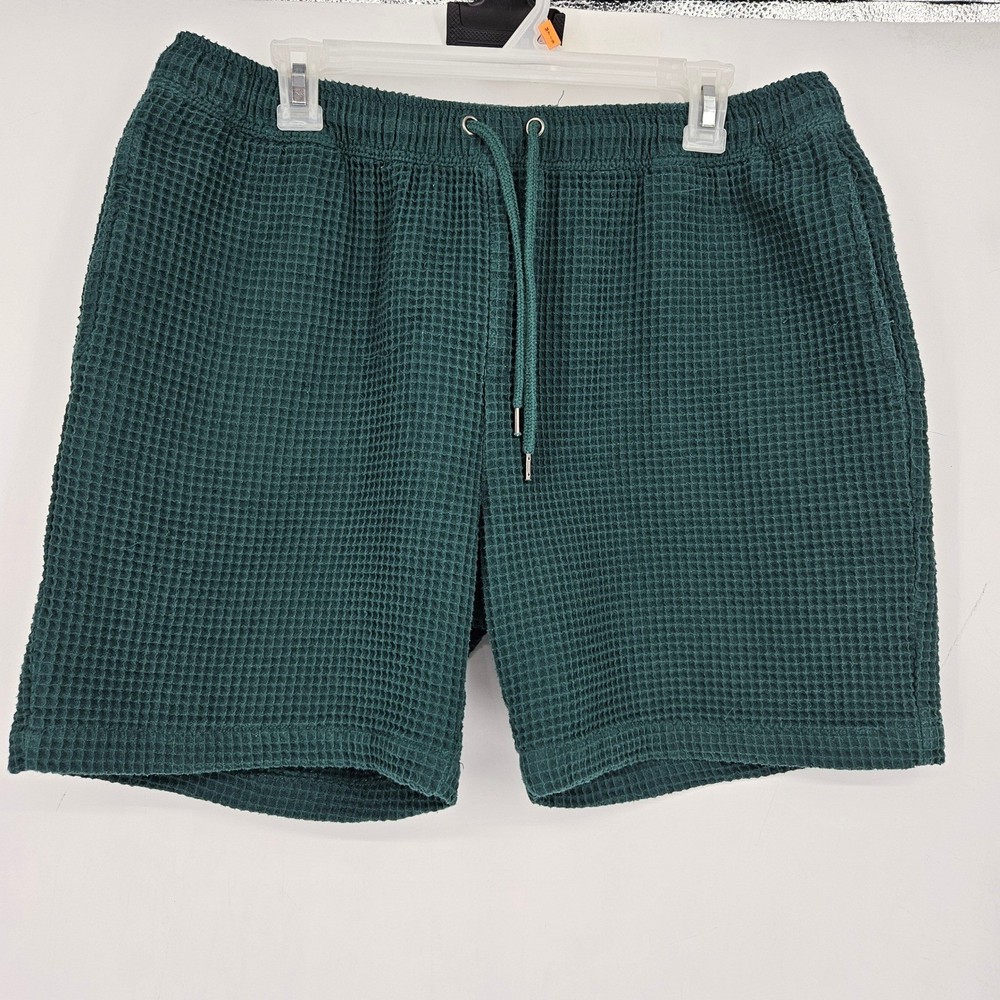 Negative Space Shorts Mens XL Waffle Weave Green Casual Preppy Drawstring