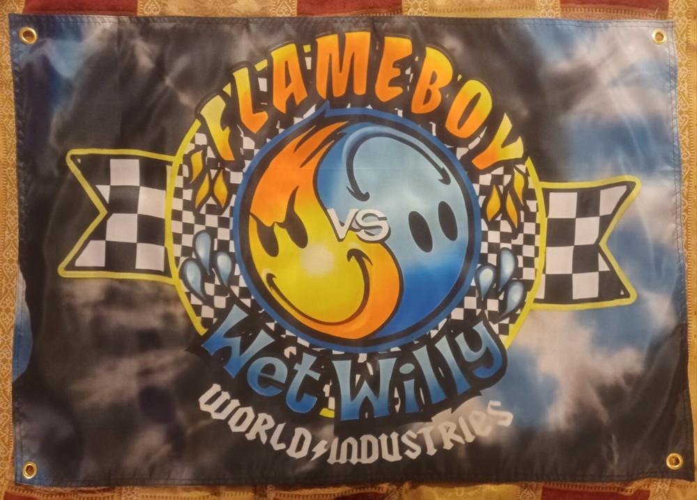 World Industries Skateboard Flame Boy Wet Willy Banner Poster Battle Steve Rocco