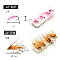 Fly Fishing Flies Kit Assortment Trout Bass with Fly Box Dry/Wet Flies 64pcs
