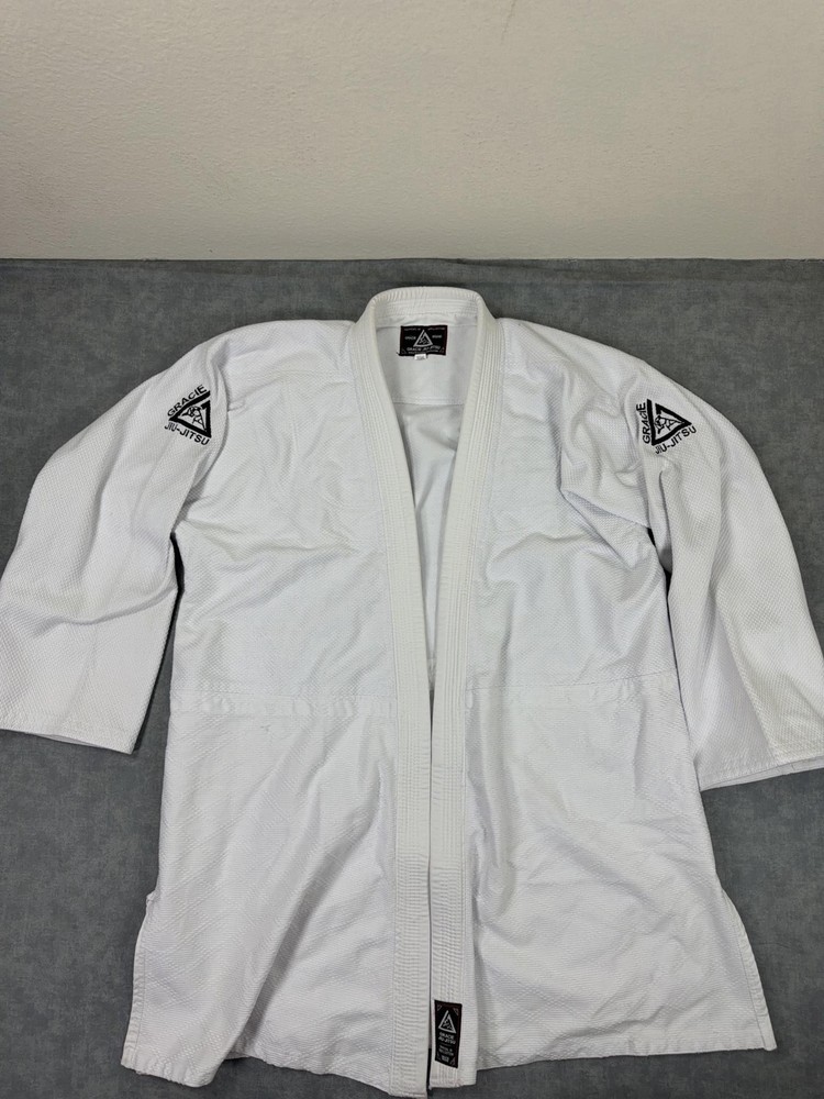 Gracie Jiu-Jitsu Gi Jacket Kimono Top M Medium White Mens 100% Cotton Jiu Jitsu