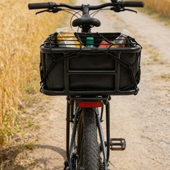 Bicycle Basket, Black Rear Bike Basket with Luggage Net and Basket Inner Liner