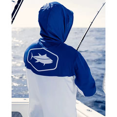 UPF 50+ Fishing Hoodie Men Sun Protection Shirt Long Sleeve Dry Fit Marlin Gear