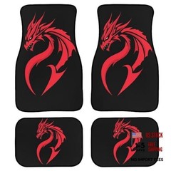 Red Dragon 4 Piece Car Floor Mats Full Set Rubber Backing Red Dragon Printed