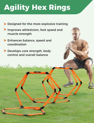 Hex Agility Rings (6 Set) with Carry Bag, Portable Hexagon Speed Rings for Footw
