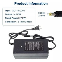54.6V/5A Charger Adapter DC5.5*2.1 Plug Fast Charge For 48V Ebike Li-ion Battery