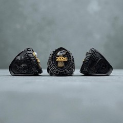 PREMIUM 2026 FANTASY FOOTBALL CHAMPIONSHIP RING Gunmetal Black Green Stones sz10