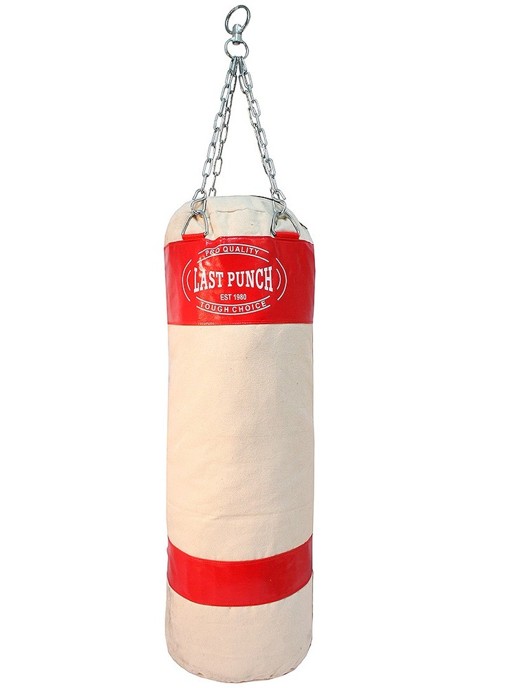 Last Punch Heavy Duty Red Canvas Punching Bag with Chains for MMA & Boxing