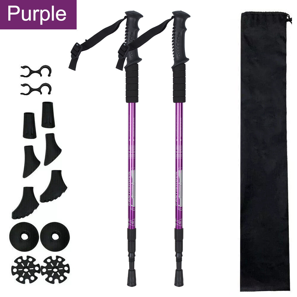 Pair of 2 Trekking Walking Hiking Sticks Anti-shock Adjustable Alpenstock Poles