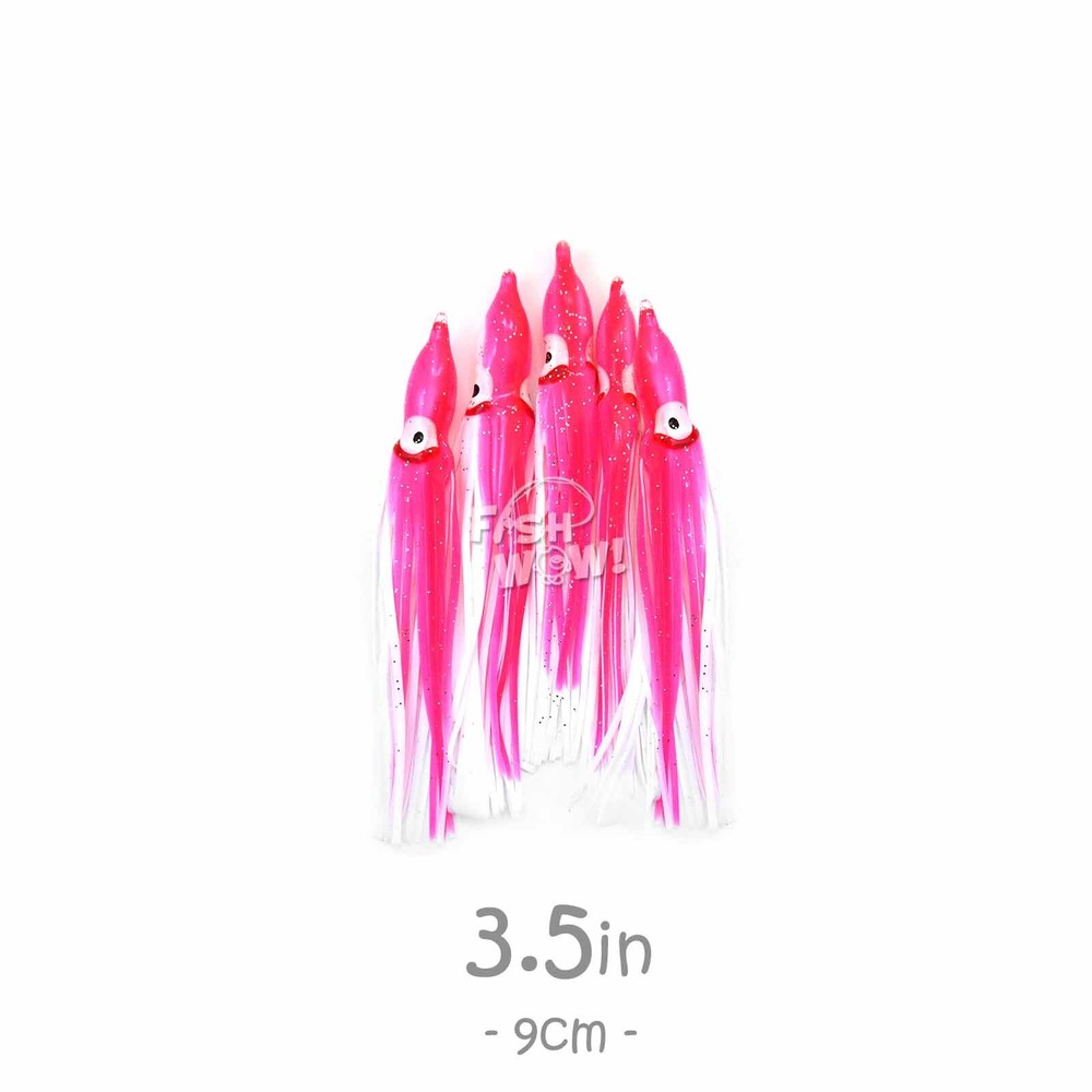 Fish WOW!® Fishing 3.5&Prime; 9cm Squid Skirt Octopus Hoochies lures lot Pink White