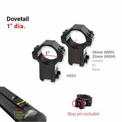 1&Prime; DOVETAIL 3/8 Scope Rings 9.5mm 11mm 13mm MEDIUM or HIGH PROFILE (2 rings)