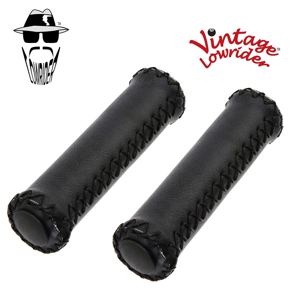 LOWRIDER Bicycle Grips Long 131mm Artificial Leather Bike Black (22.2m) Diameter