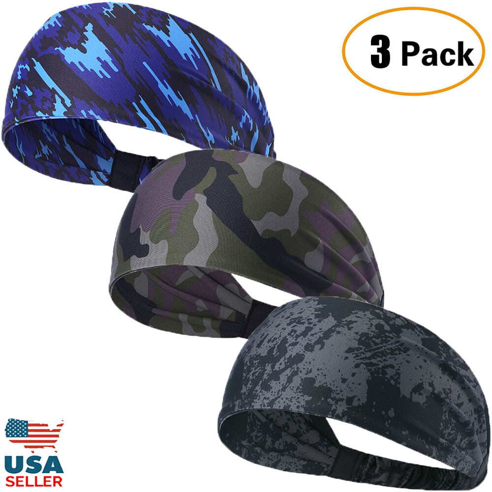 3 Pack Workout Headbands Sweat Bands Sports Bands for Running Cycling Basketball