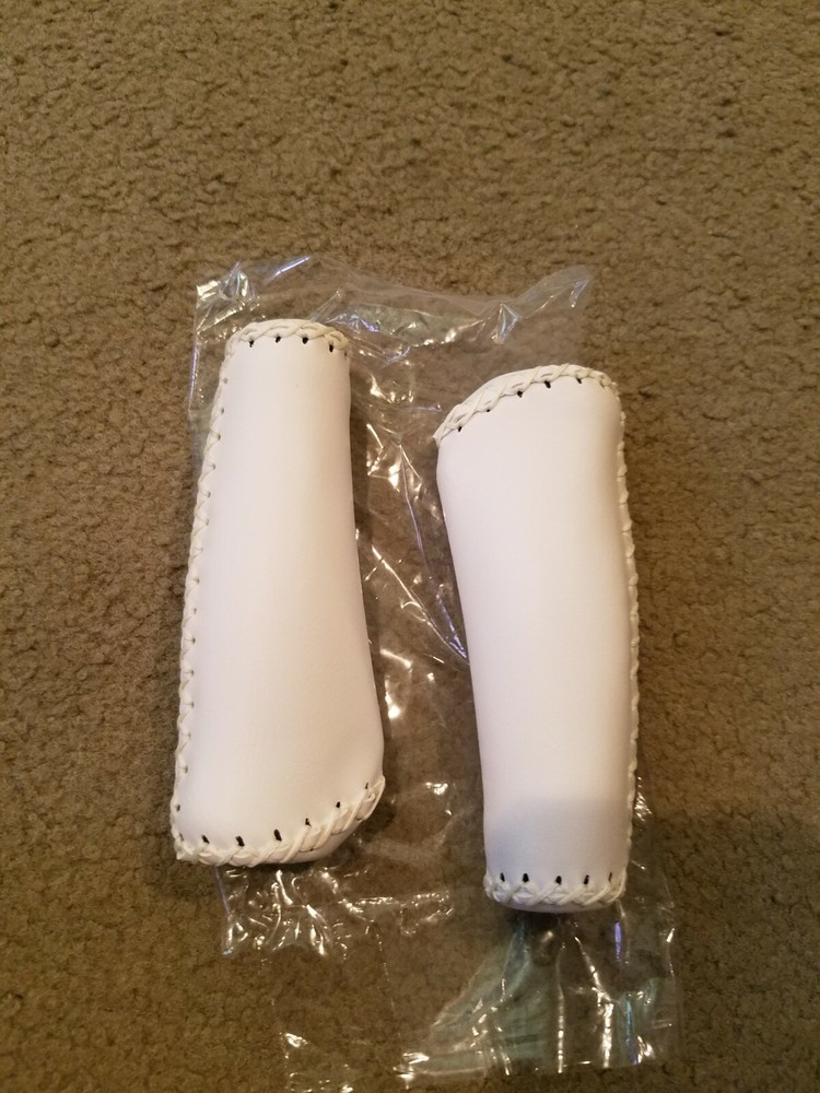 NEW WHITE ARTIFICIAL LEATHER BICYCLE GRIPS WITH STITCHING