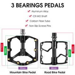 WEST BIKING Bicycle Pedals Carbon Fiber Axle 3 Bearing MTB Road Bike Pedals