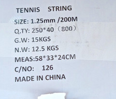 Black Tennis String 1.25mm x 200m/656ft New Unbranded