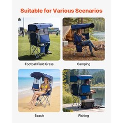 Folding Camping Chair w/ Canopy Shade Cup Holders 330 lb Portable
