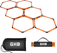 Hex Agility Rings (6 Set) with Carry Bag, Portable Hexagon Speed Rings for Footw