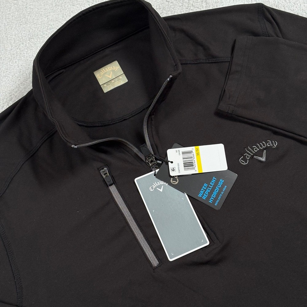 Callaway Mens 1/4 Zip Pullover Caviar Black Water Repellent Golf Jacket M NEW