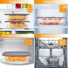 BAKEWAY Glass Loaf Pans for Baking Bread with Lids – 1.9 10.6×5.5×2.8in, Gray