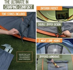 Camping Tent – 4-Person Easy Pop Up Tent with 2 Doors – UPF50+ Waterproof