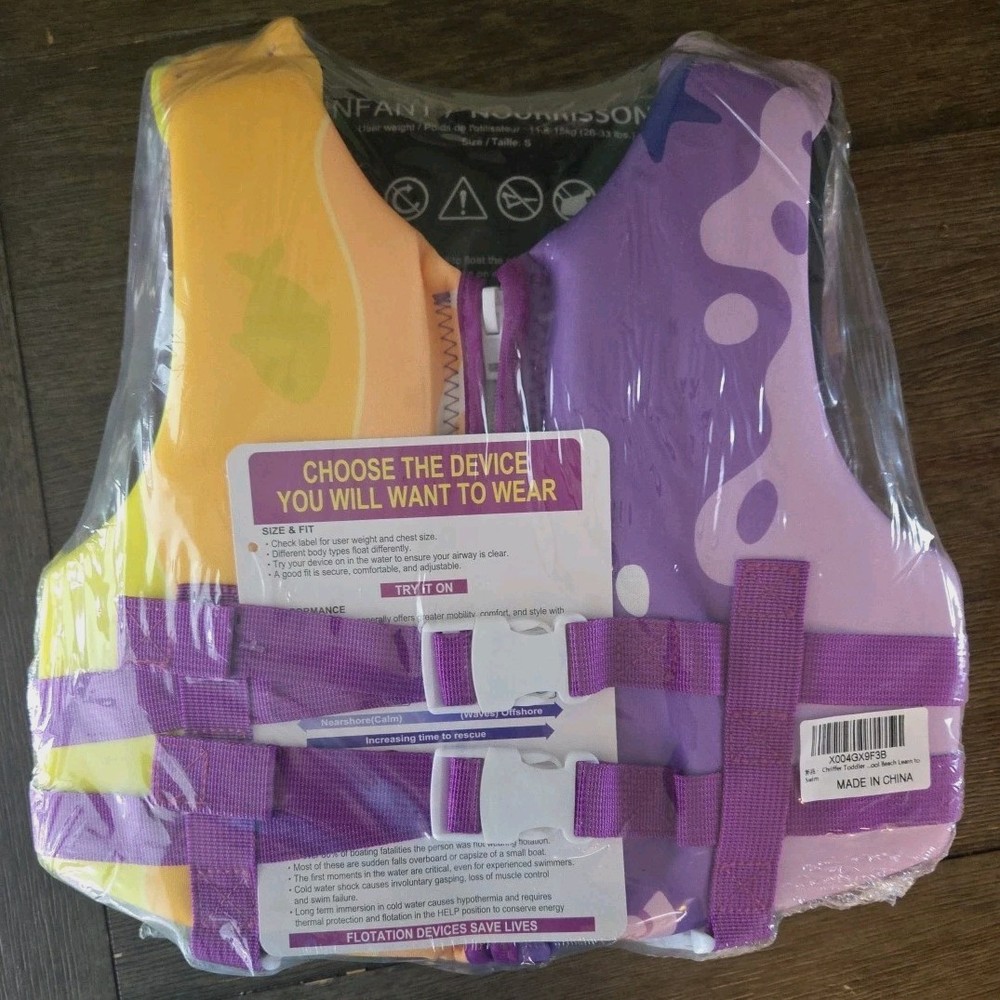 Chriffer Kids Youth Swim Vest Life Jacket 26-33 Pounds Girls Zipper Sz Small NEW