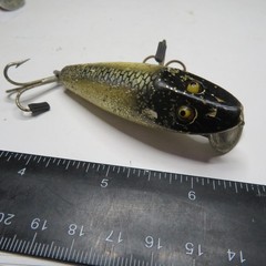 FISHING LURE UNKNOWN 2¾ » VTG WOOD MINNOW GLASS EYES SILVER FLASH