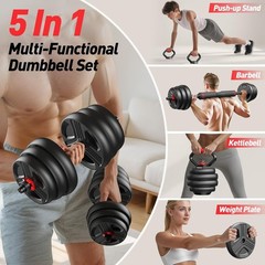 5 in 1 Adjustable Dumbbells Set, 35/45/70/90lbs Free Weights Set w Upgraded Nut