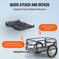 VEVOR Bike Cargo Trailer Bicycle Carrier Storage Cart 160 lbs Load Carbon Steel