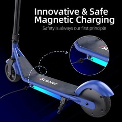Electric Scooter Kids Ages 6-12 Adjustable Height 150W 3 Speed E-Scooter w/ LED