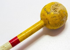 Unknown 9&Prime; Vintage All-Wood Fishing Bobber Float, Red White Stripes, Yellow